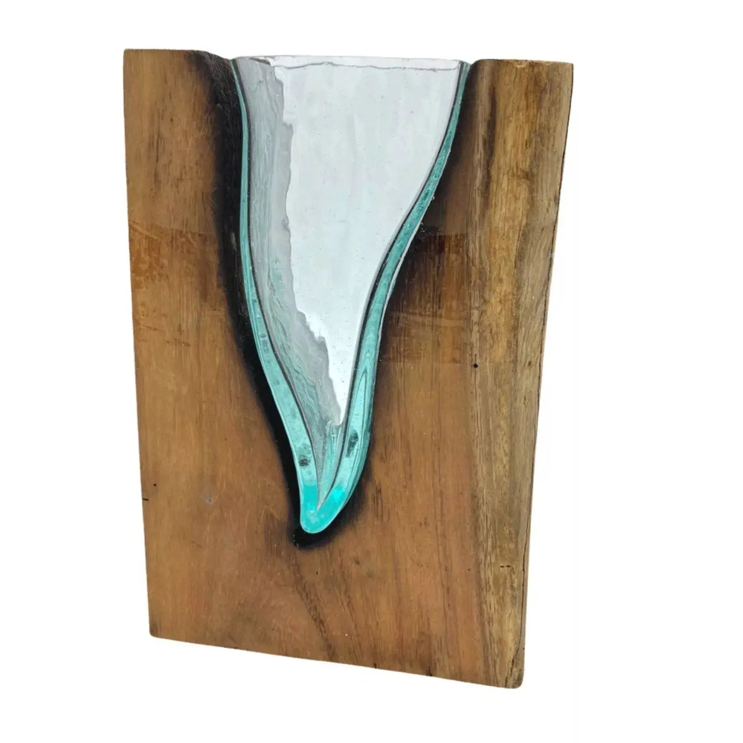 Vase d'art en forme de V en verre fondu sur bois de Gamal Boisia