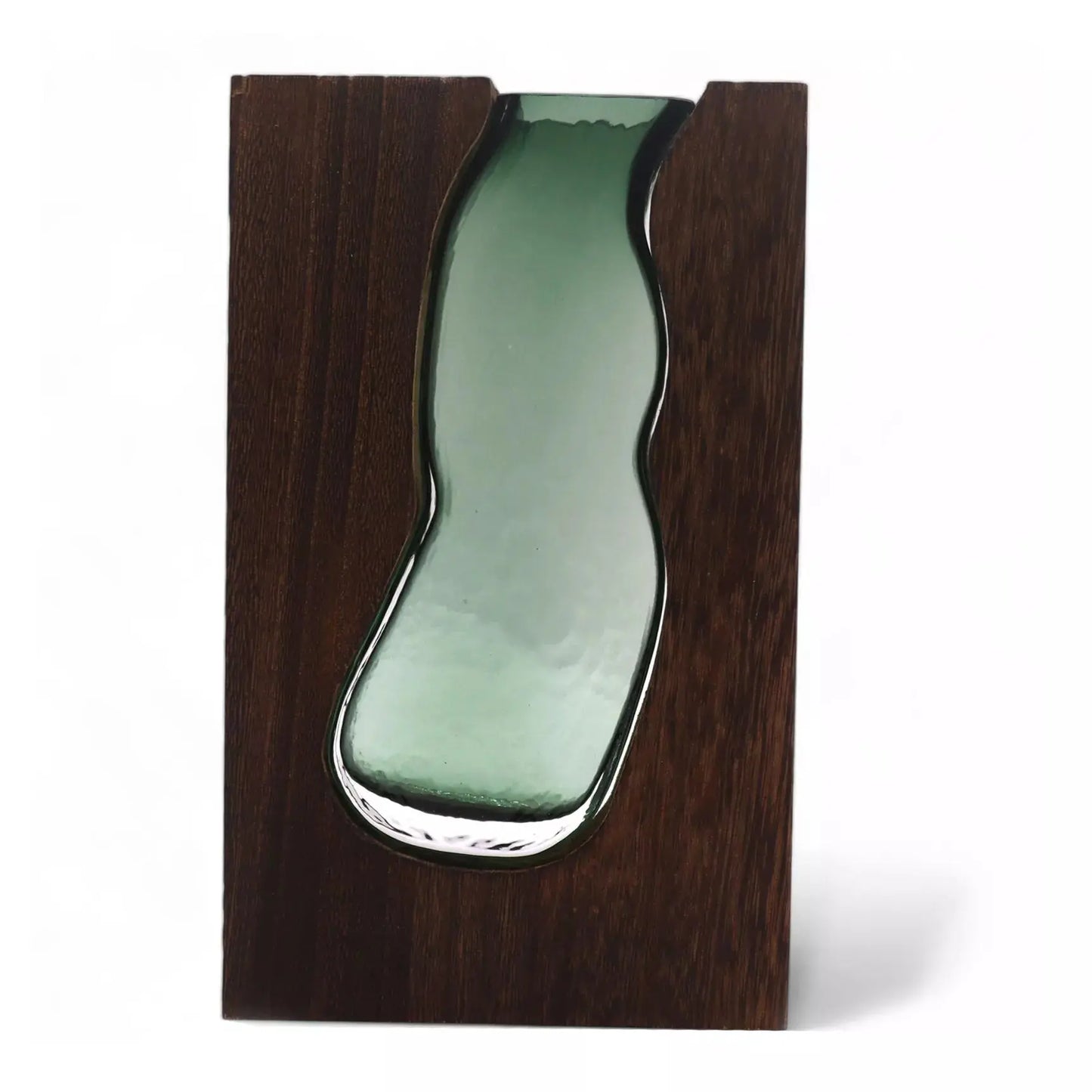 Vase en verre fusionné sur bois de tung foncé Boisia