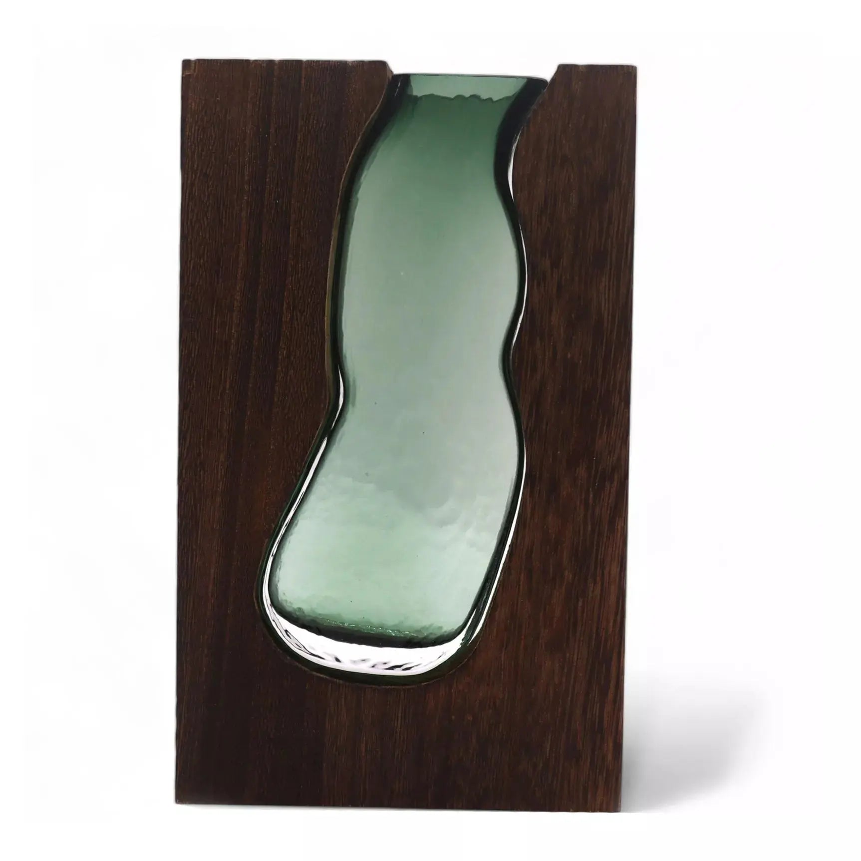 Vase en verre fusionné sur bois de tung foncé Boisia