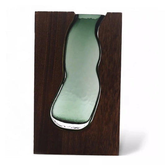 Vase en verre fusionné sur bois de tung foncé Boisia